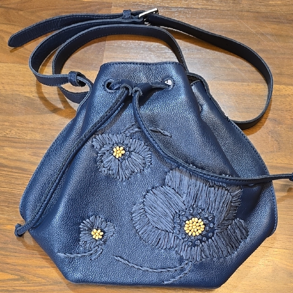 The Sak Navy Floral Embroidered Shoulder Bag